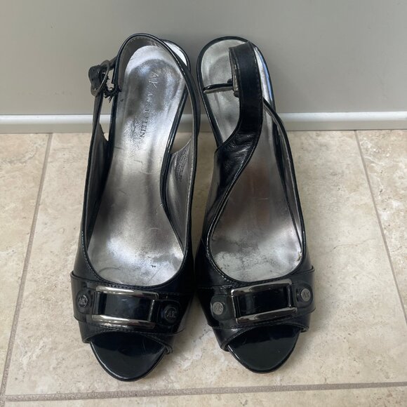 Anne Klein Evelyn Peep Toe Slingback Pump Heel, Size 9M, Black - Picture 2 of 5